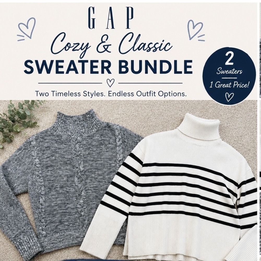 LOT Gap Womens Sweater Medium Striped Turtleneck Grey Cable Cozycore Preppy Knit